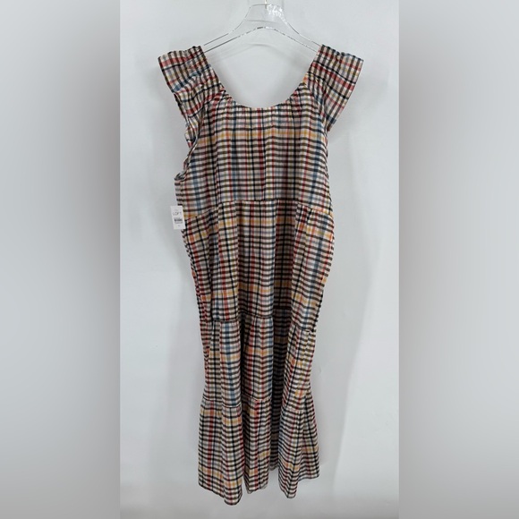 LOFT Flutter Sleeve Colorful Plaid Tiered Midi Dress size xl NWT - Picture 5 of 7